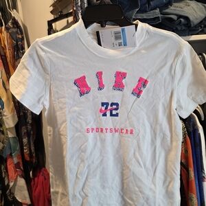 Nike Kids White and Pink Sportswear Tee